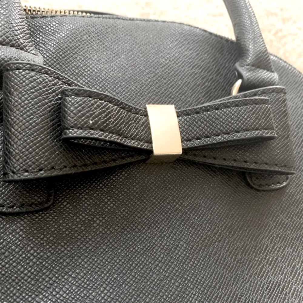 Small Black Faux Leather Sachel With Bow Accent - Picture 8 of 8